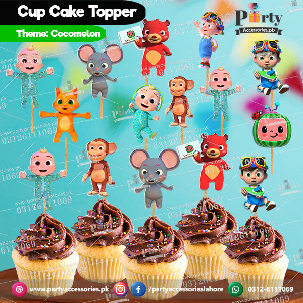 Cocomelon theme birthday table decoration cupcake toppers set cutouts