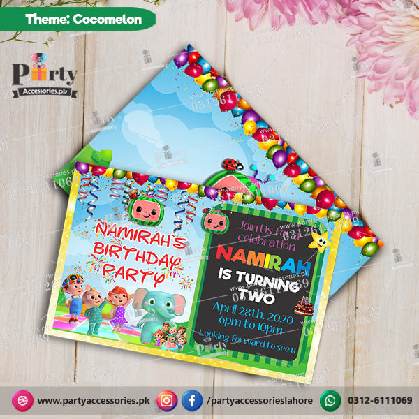 Cocomelon theme birthday Party customized Invitation Cards