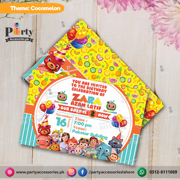 Cartoon theme party invites cocomelon