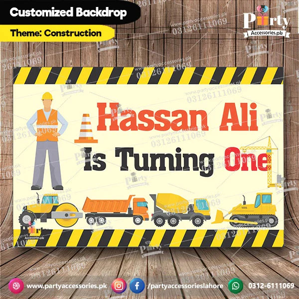 construction theme customized backdrop 