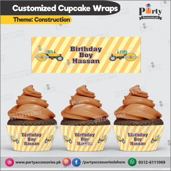 Customized Construction theme Cupcake wraps 