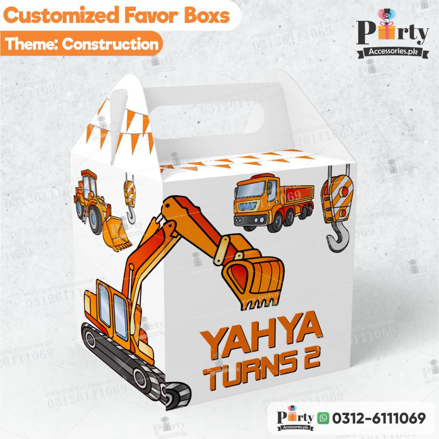 Customized Construction theme Favor / Goody Boxes