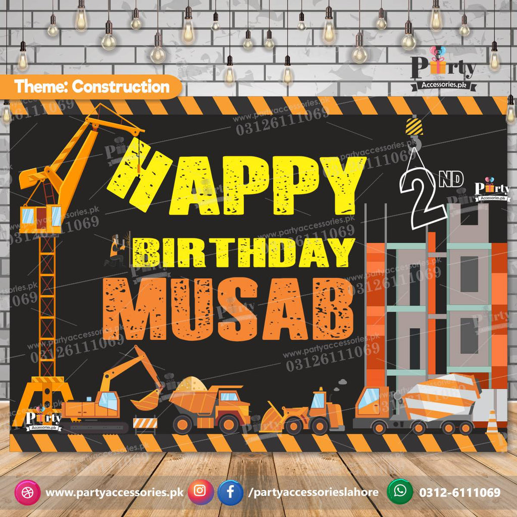 Construction theme Birthday customized Backdrop