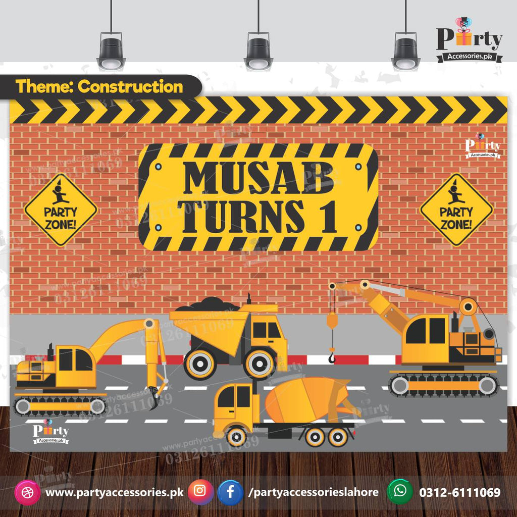 Construction theme Birthday customized Backdrop