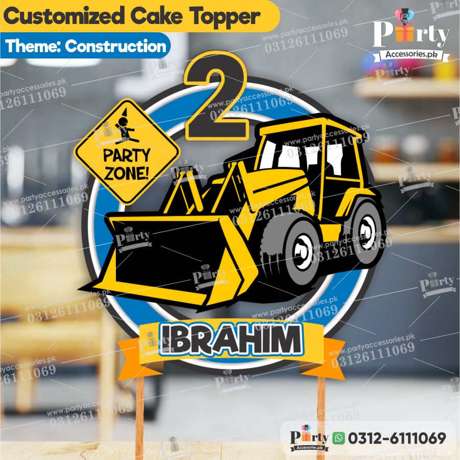 Construction birthday theme card cake topper 