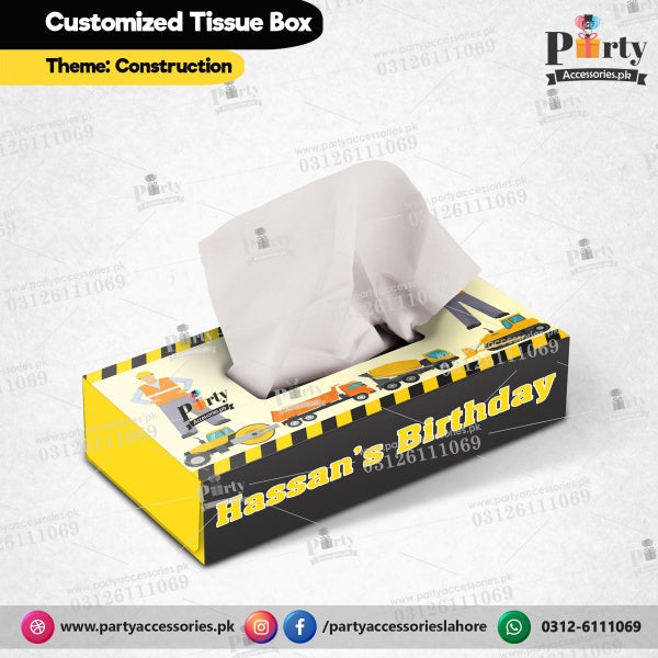 Customized Tissue Box Construction theme birthday table Decor