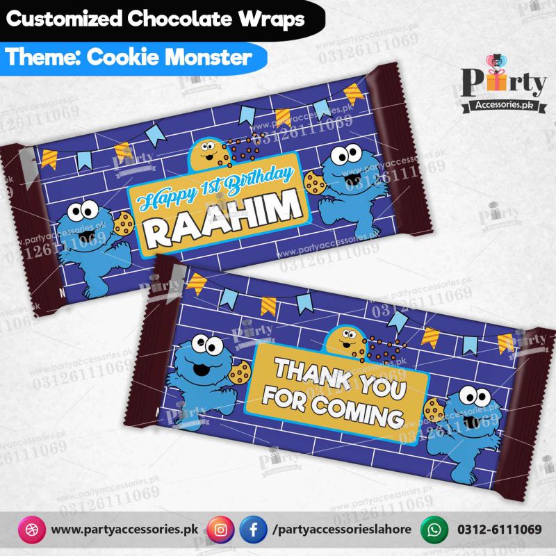 Customized Cookie Monster theme chocolate wraps