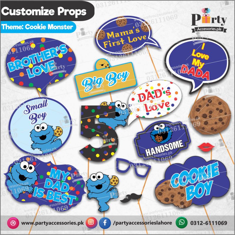 Customized props set for Cookie Monster theme birthday party