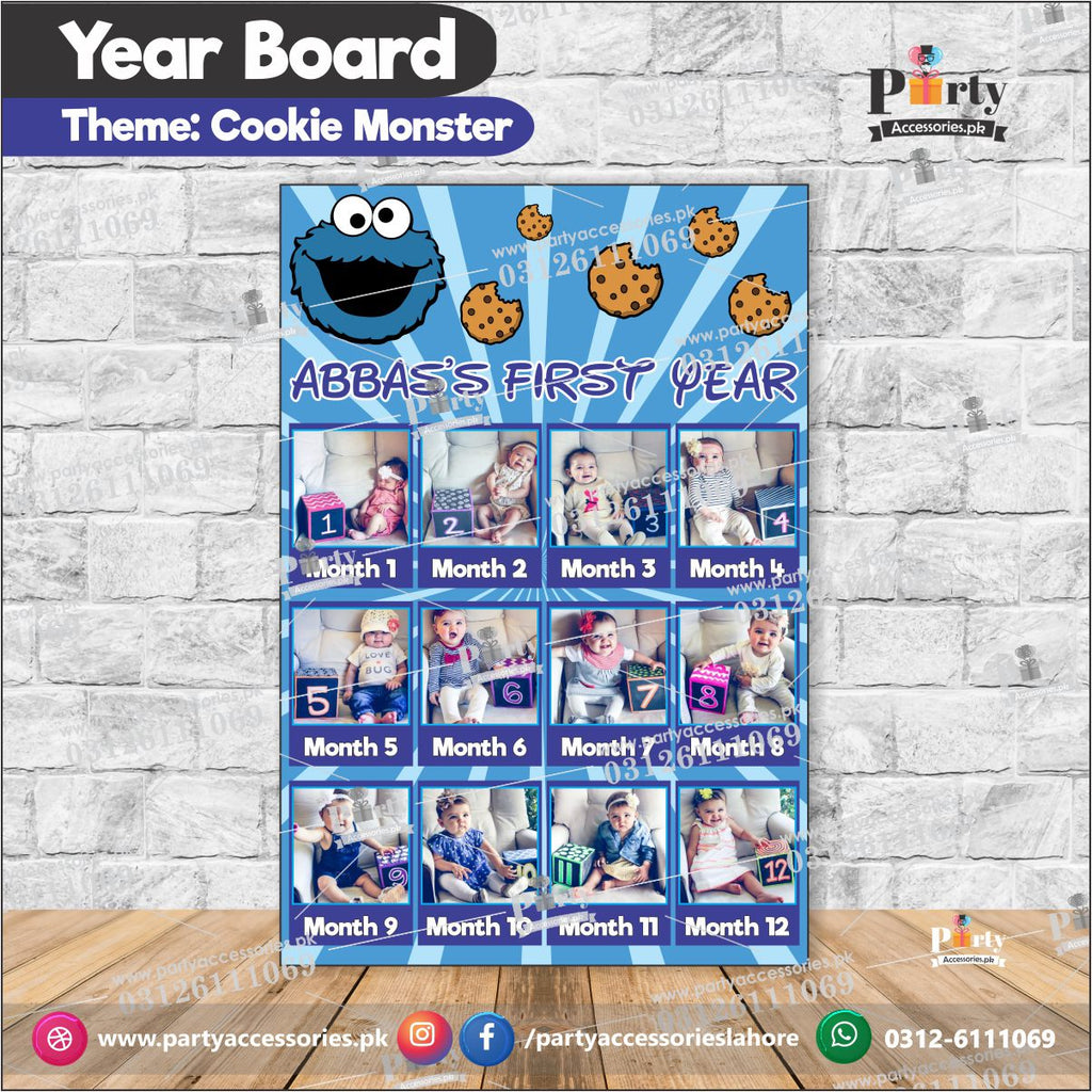Customized Month wise year Picture board in Cookie Monster theme (year board)