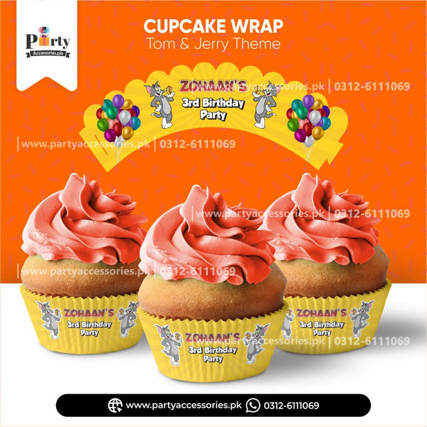 tom and jerry theme birthday customized cupcake wraps