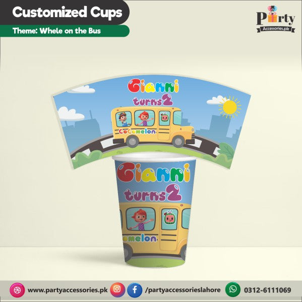 Customized disposable Paper cups in Wheels on the Bus theme party