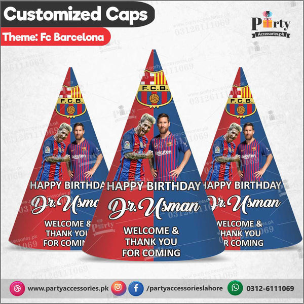 FC Barcelona theme customized caps for birthday party