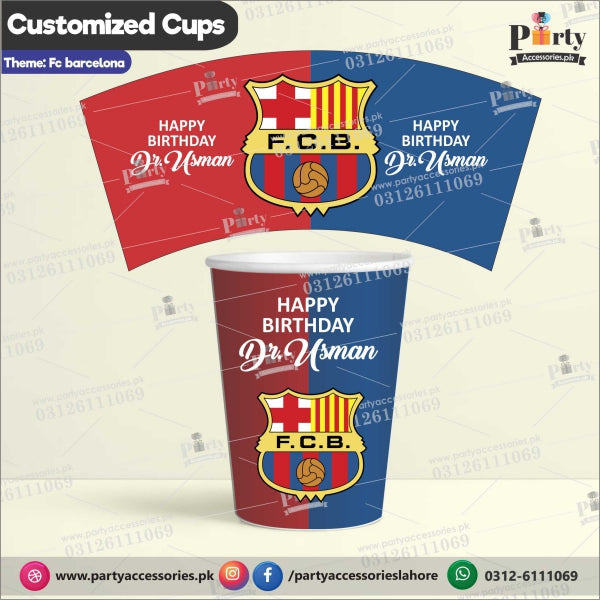 Customized Paper CUPS in FC Barcelona theme for birthday party