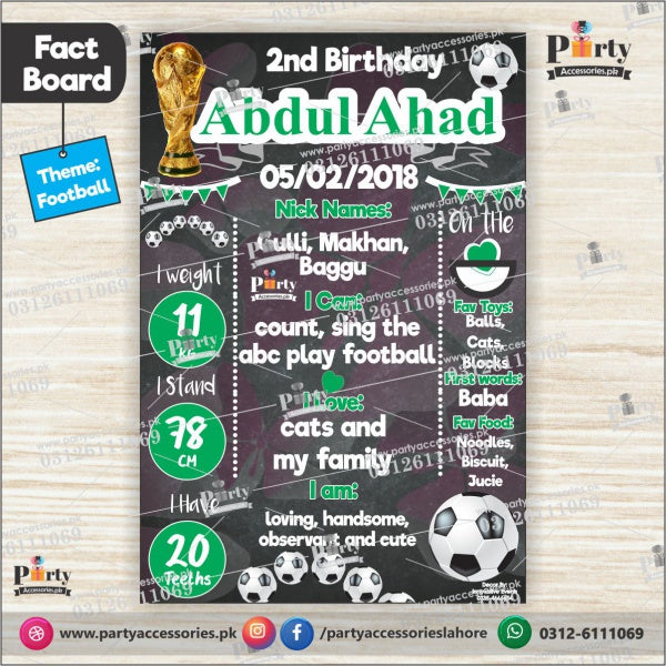 Customized Football theme birthday Fact board / Milestone Board