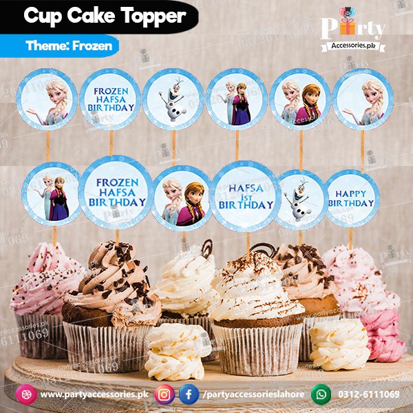 Frozen Elsa theme birthday cupcake toppers set round table decoration 