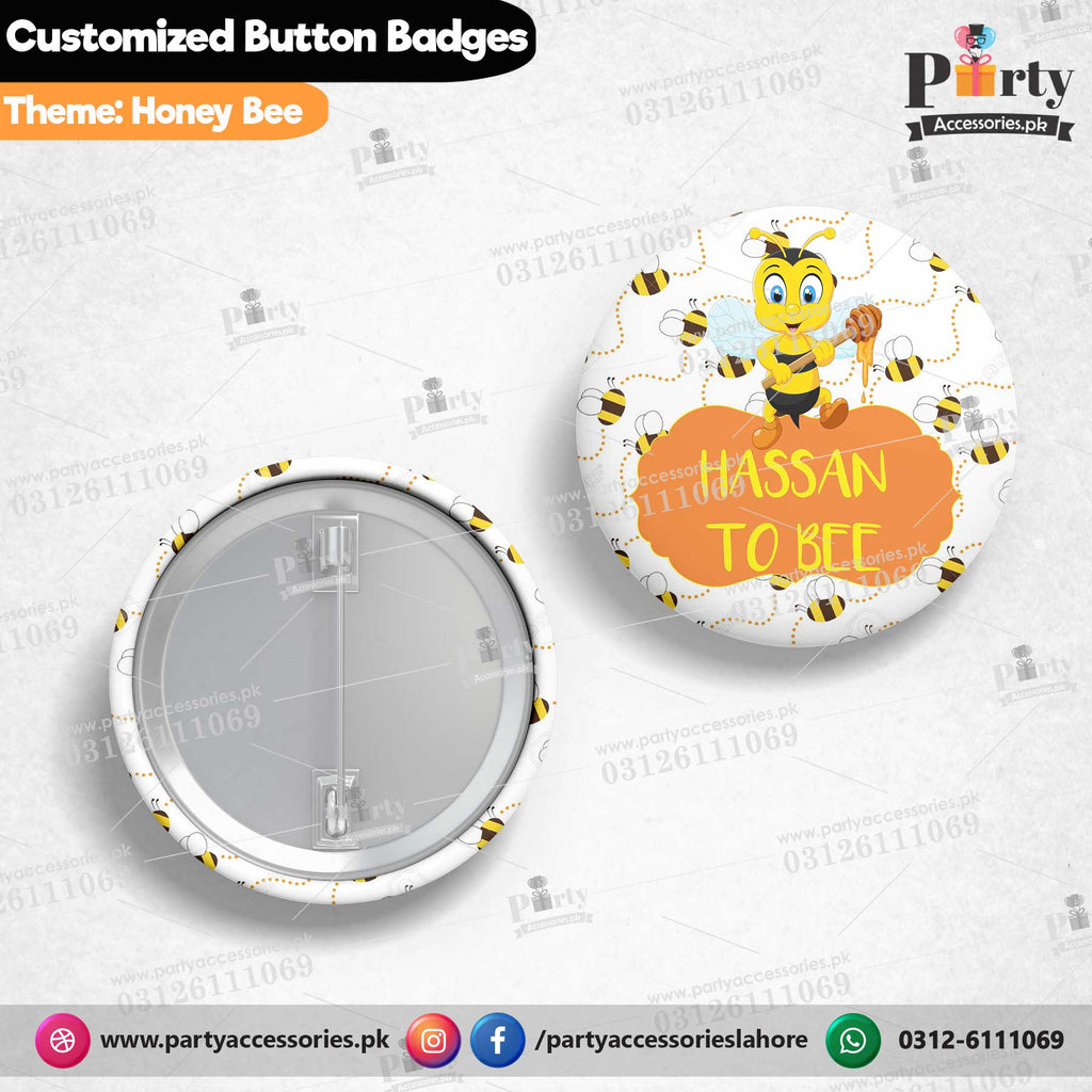 Customized Honey bee birthday theme button badge