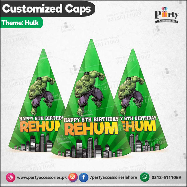 Hulk theme Customized Cone shape caps for birthday party celebration