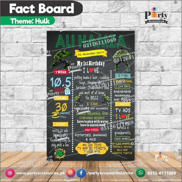 Customized Hulk theme Fact board / Milestone Board