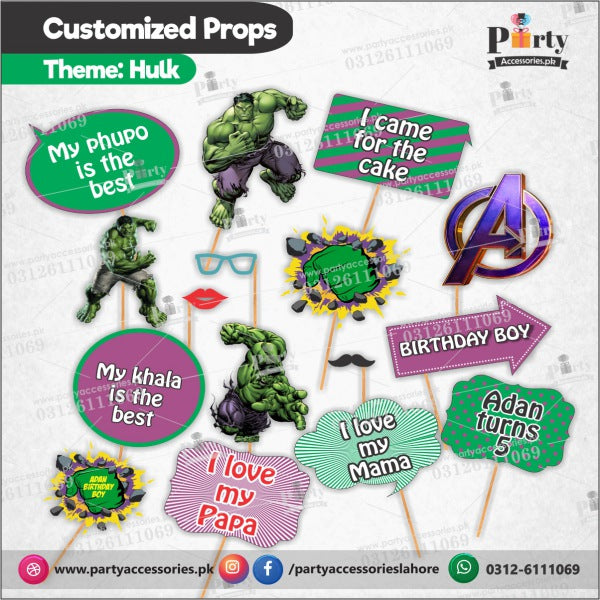 Customized props set for Hulk theme birthday party