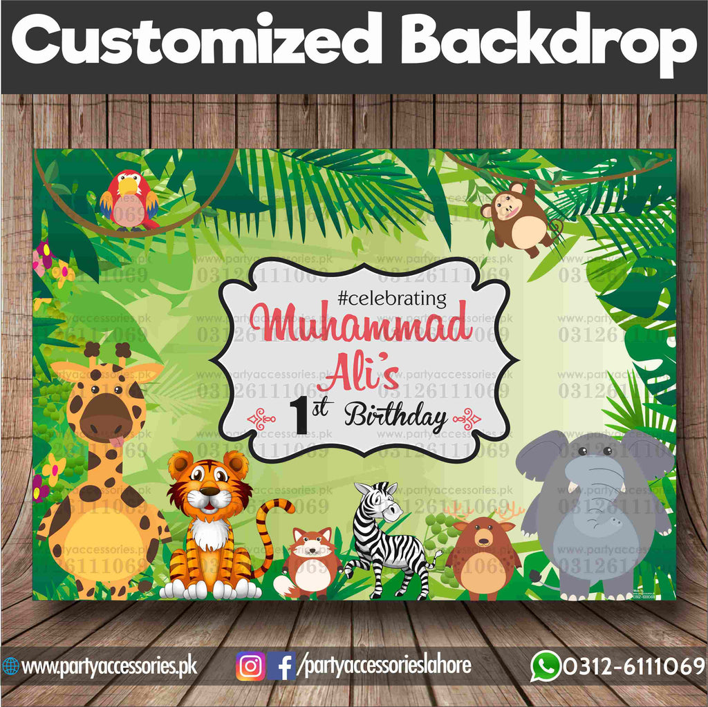 Customized Jungle safari Theme Birthday Backdrop