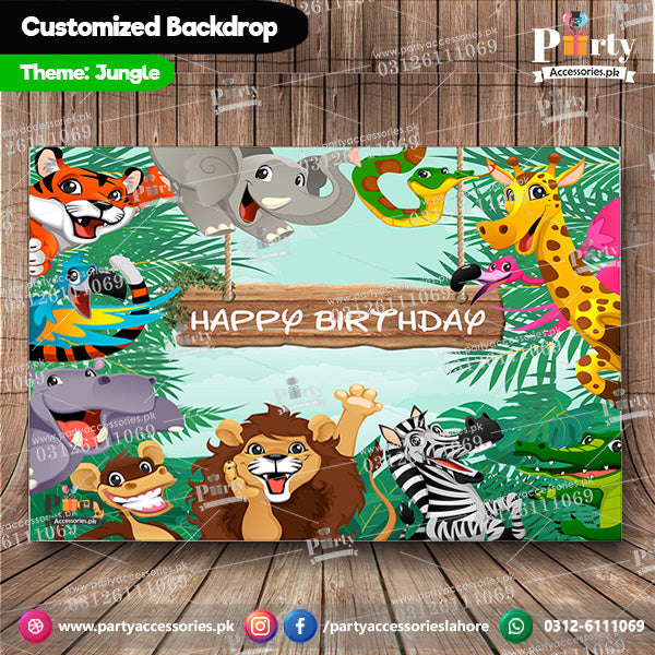 Customized Jungle safari Theme Birthday Backdrop