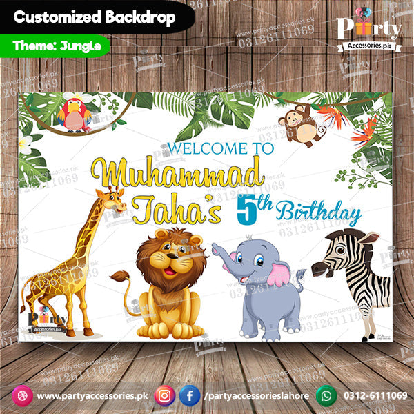 Customized Jungle safari Theme Birthday Backdrop