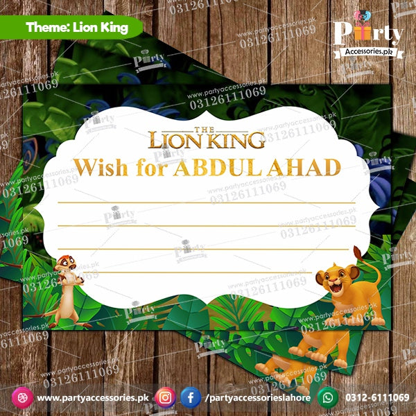 Customized wish cards in Lion King theme 