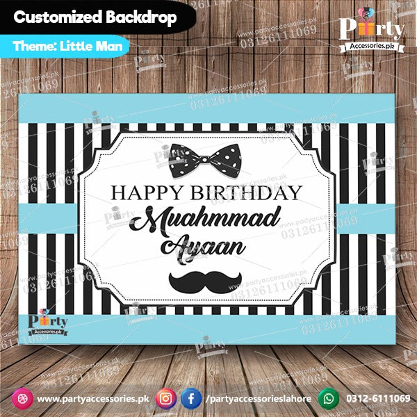 Customized Little Man Theme Birthday Backdrop multi stripes