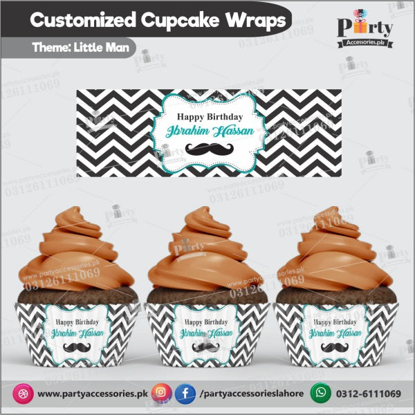 Customized Little Man theme Cupcake wraps
