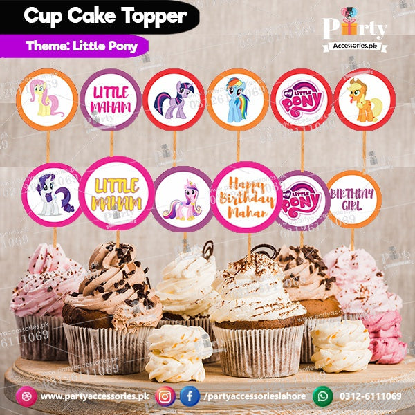 Little Pony theme birthday cupcake toppers set round