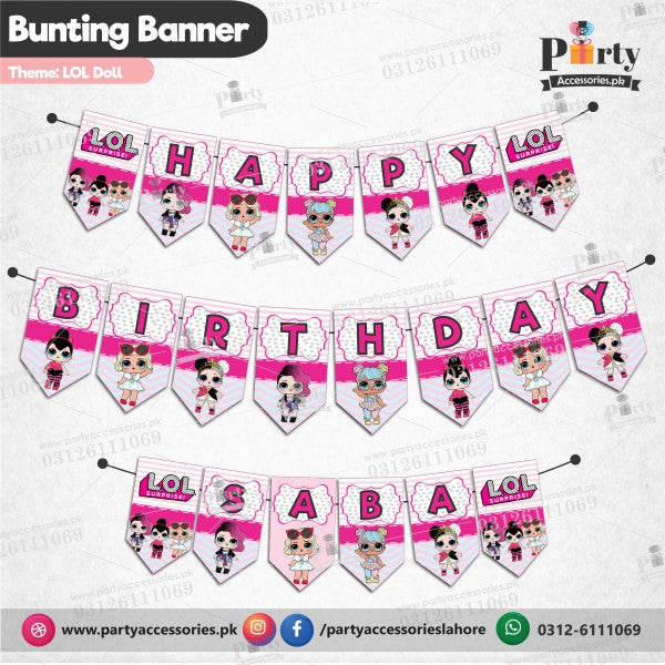 LOL Doll theme Customized Birthday bunting Banner for Wall Decoration