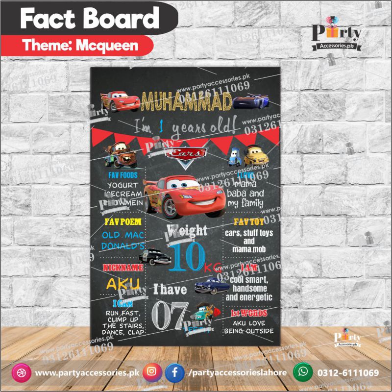 Customized McQueen theme first birthday Fact board / Milestone Board