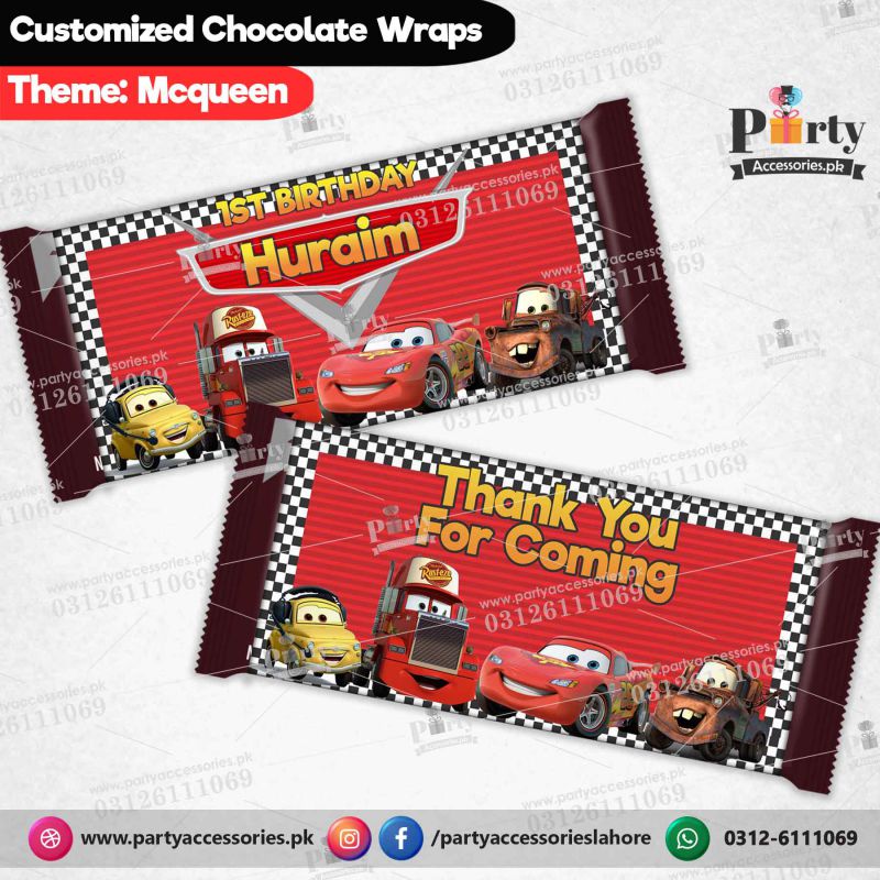 Customized Mcqueen theme chocolate wraps 