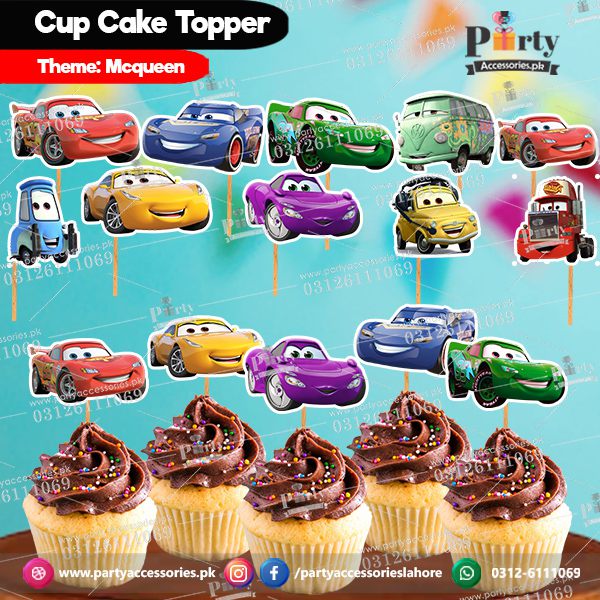 McQueen theme birthday cupcake toppers set cutouts
