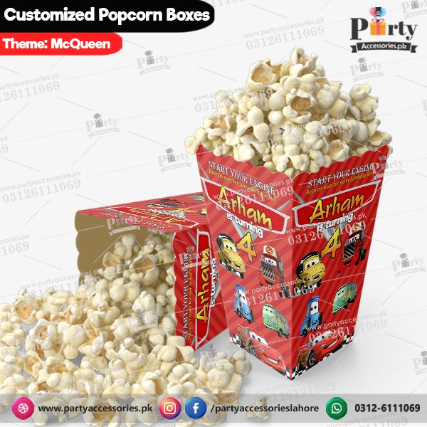 Mcqueen theme Customized Popcorn boxes for birthday party decoration
