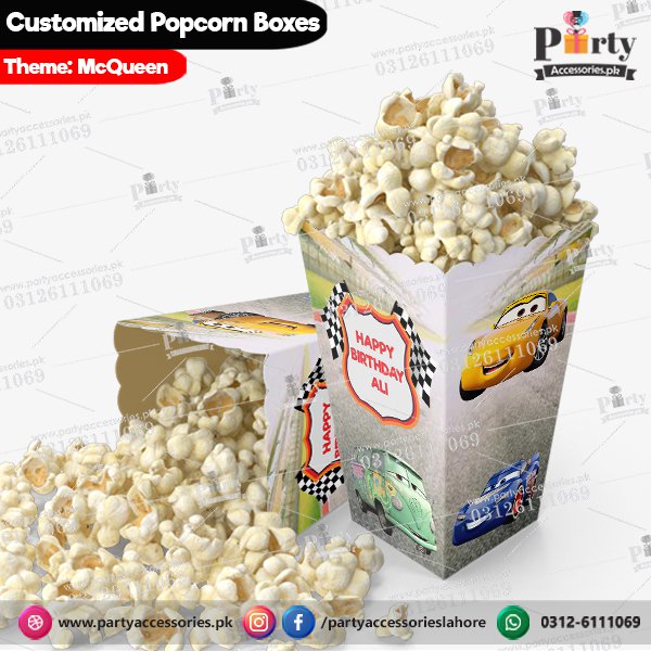 Customized Popcorn boxes for Mcqueen themed birthday party