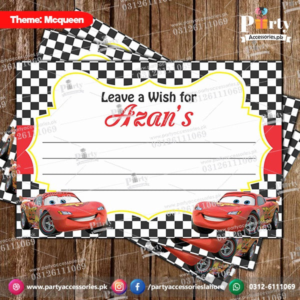 Customized wish cards in McQueen theme