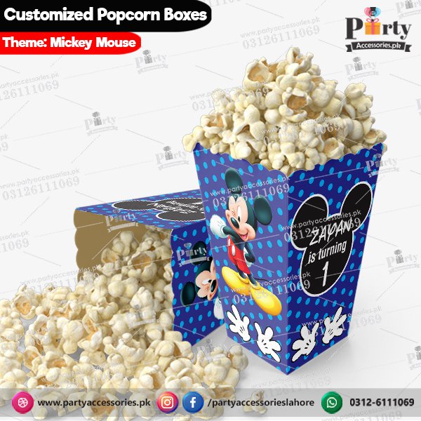 Customized Popcorn boxes for Mickey Mouse themed birthday party