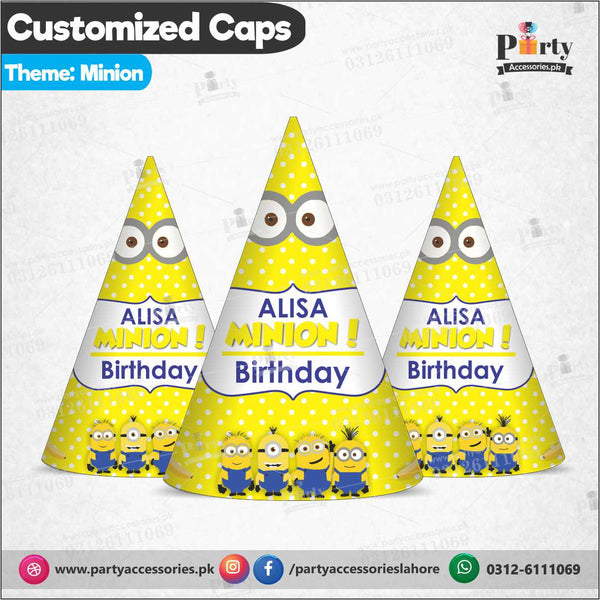 Customized caps in Minion theme birthday party