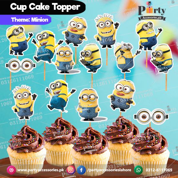 Minions theme birthday cupcake toppers set cutouts