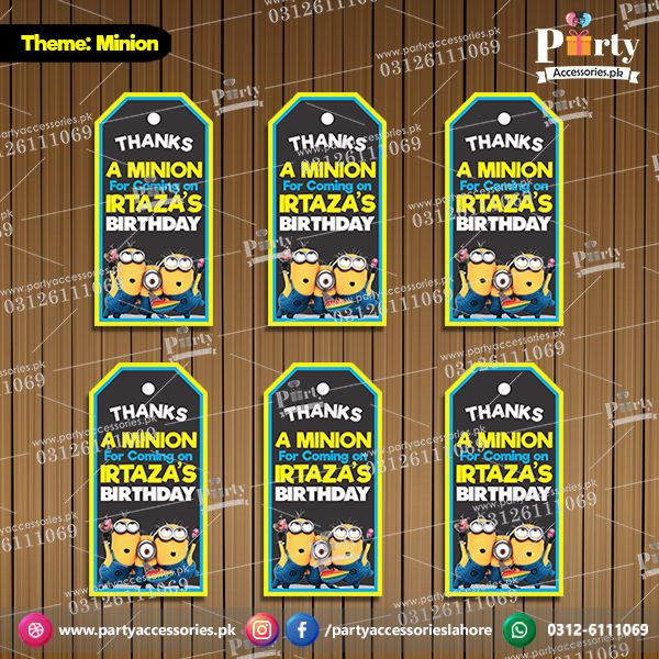 Minions Birthday Party Gift Tags | 6-Pack Customizable – PartyAccessories.com.pk for Free Printable Minion Thank You Tags