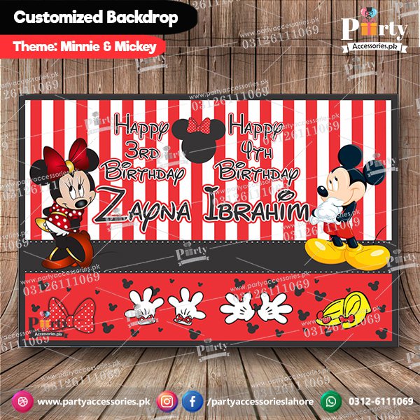 Customized Mickey Mouse Theme Birthday Party Backdrop for Wall Decoration