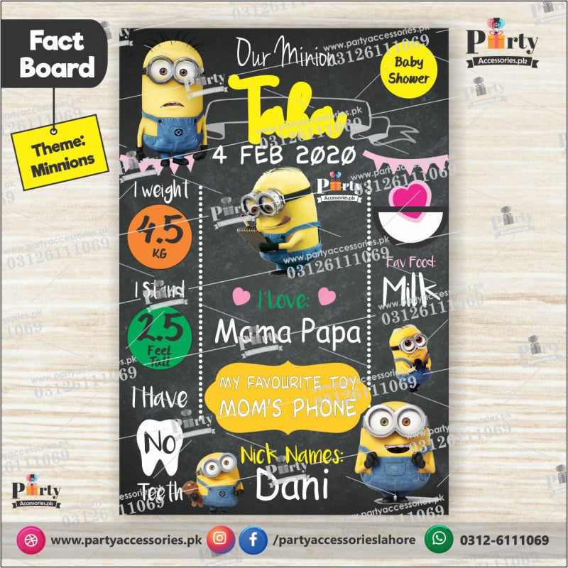 Minions theme Customized first birthday Fact board / Milestone Board