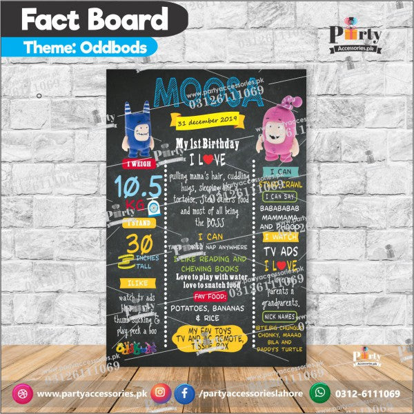 Customized Oddbods theme first birthday Fact board / Milestone Board