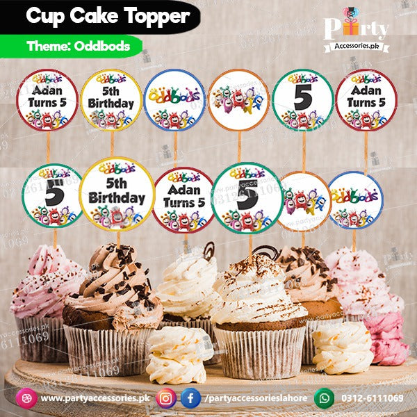 Oddbods theme birthday cupcake toppers set round