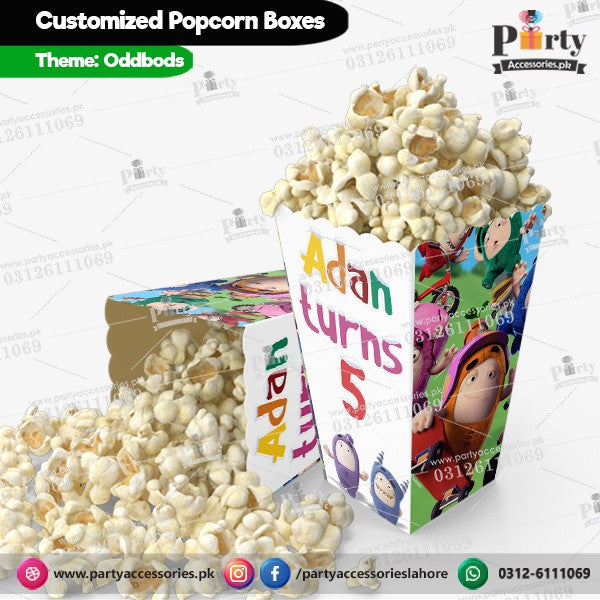 Customized Popcorn boxes for Oddbod themed birthday party
