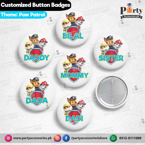 Customized PAW Patrol theme button badges