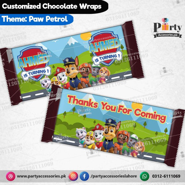 Customized PAW Patrol theme chocolate wraps amazon decoration ideas