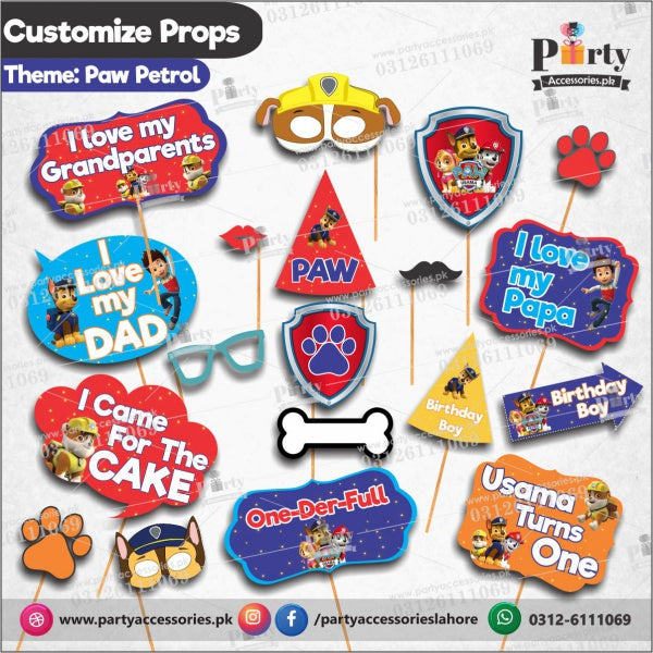 Customized props set for PAW Patrol theme birthday party amazon ideas
