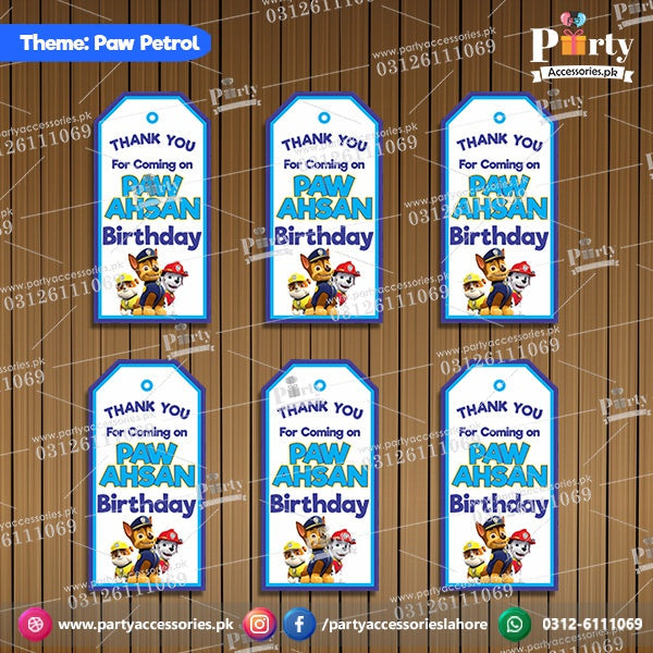 Customized Gift / Thank you tags in PAW Patrol theme pinterest ideas